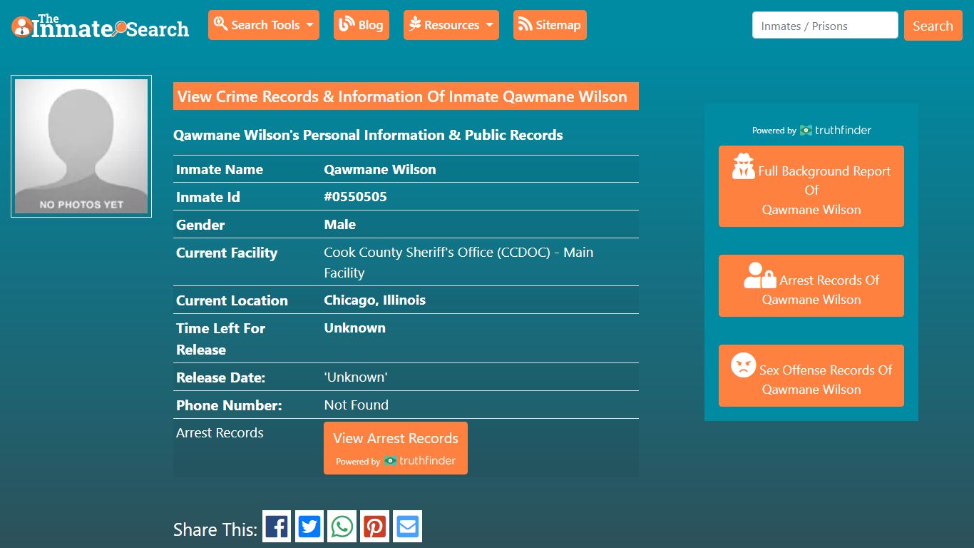 View Crime Records & Information Of Inmate Qawmane Wilson